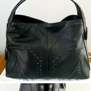 MCM Moment Black Leather Hobo Bag with Detachable Crossbody Straps